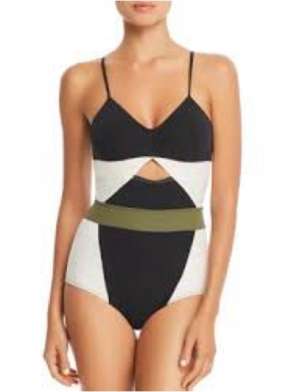 Flagpole Joellen Cutout One-Piece Swimsuit in Black, White & Olive